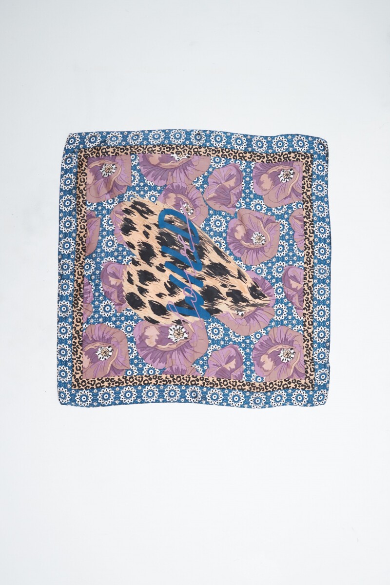 Pañuelo estampado floral azul piedra