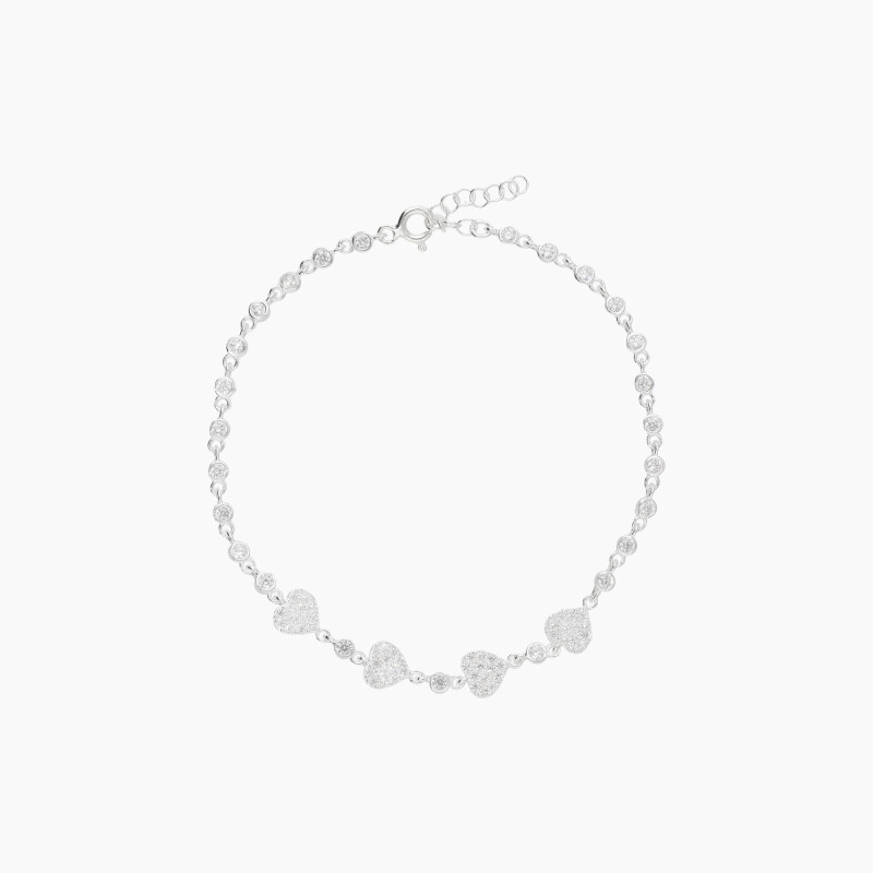 Pulsera en plata 925 con circonias y diseño de corazones Pulsera En Plata 925 Con Circonias Y Diseño De Corazones