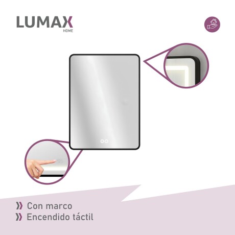 Espejo Vertical Lumax c/marco desempañador y Luz 90x70cm Negro