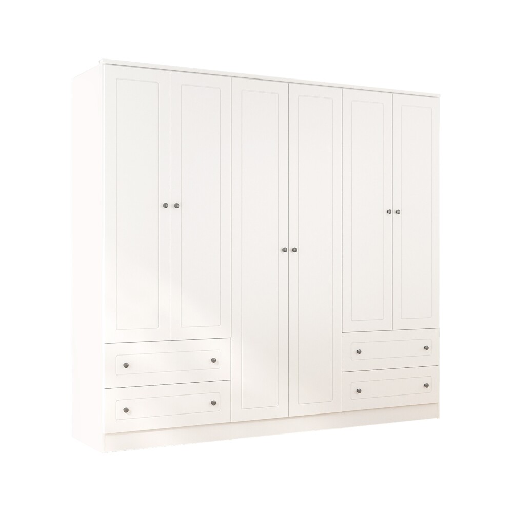 Ropero Americano PLUS 6 puertas 4 cajones - 100% MDF Blanco