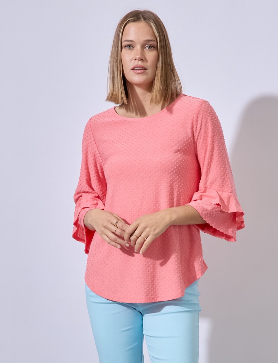 Blusa Manga Volados - Coral 