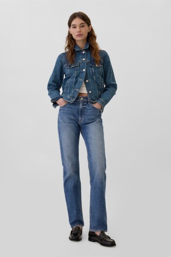 Jean 60S Straight Tiro Alto Mujer Medium Wash