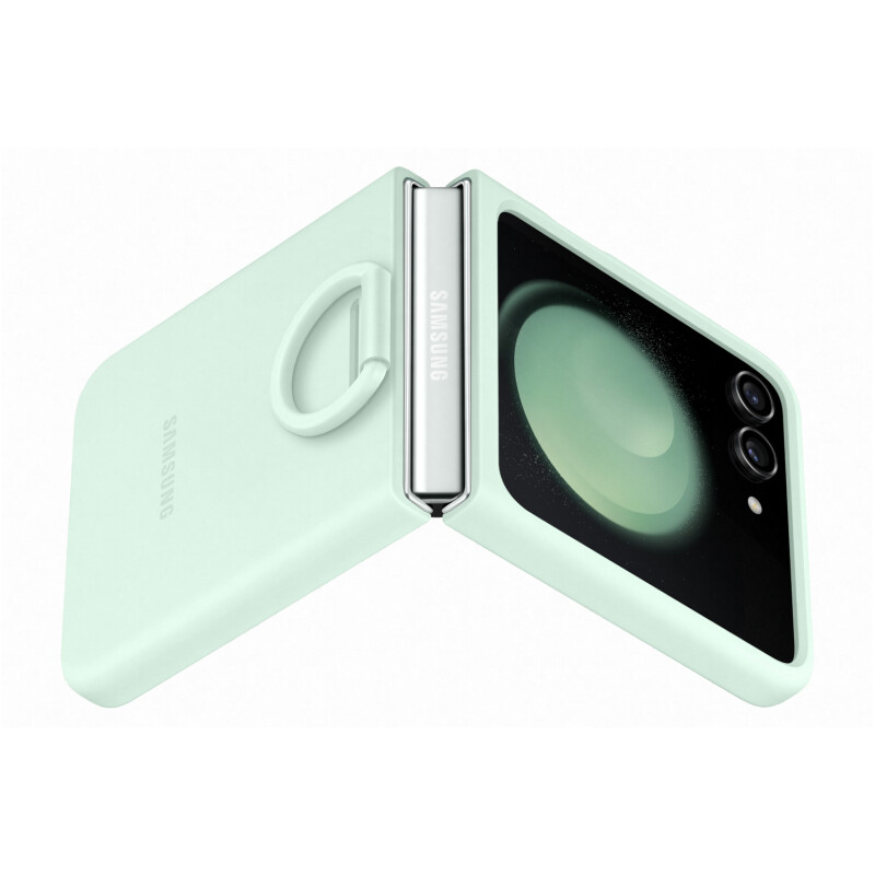 Funda Silicone Cover con Anillo para Galaxy Z Flip5 Ocean Green