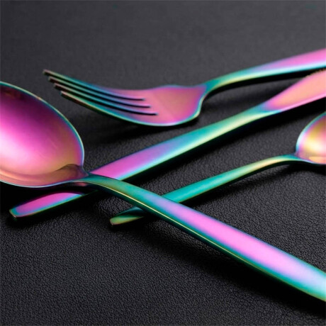 Juego Set De Cubiertos 24p Acero Inoxidable Cocina Multicolor