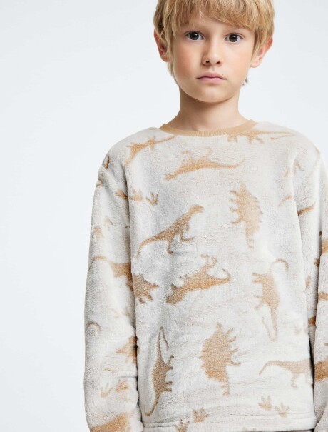 PIJAMA INFANTIL DE FORRO POLAR ESTAMPADO BEIGE