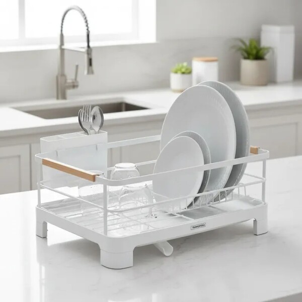 Escurreplatos c/bandeja Tramontina Plurale en acero blanco asas bambu 61536/200 Escurreplatos c/bandeja Tramontina Plurale en acero blanco asas bambu 61536/200