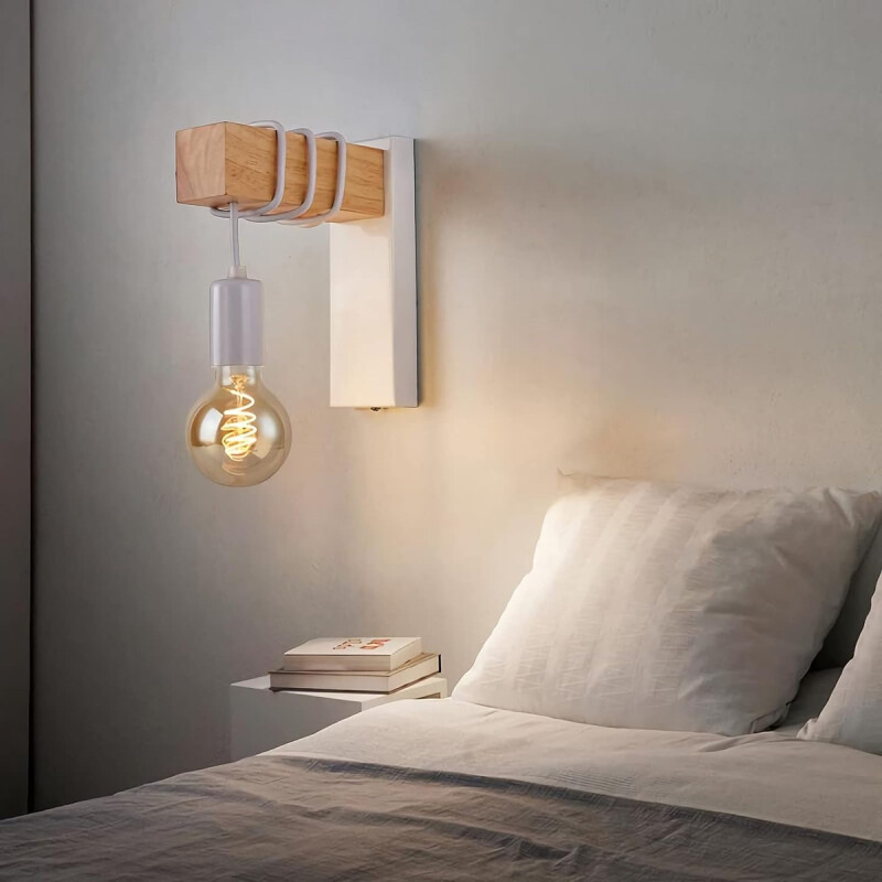 Aplique Colgante Portalámparas Metal Madera Vintage Negro Blanco