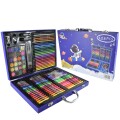 Valija 128 Piezas Marcadores Lápices Crayones Madera Azul