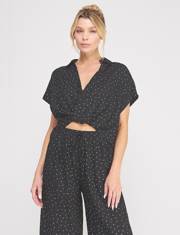 Blusa Crop Cruzada Con Lunares NEGRO/BLANCO