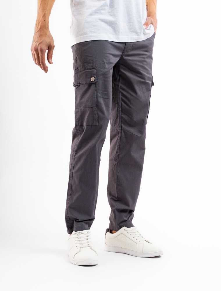 Pantalón Cargo Slim de Gabardina Gris