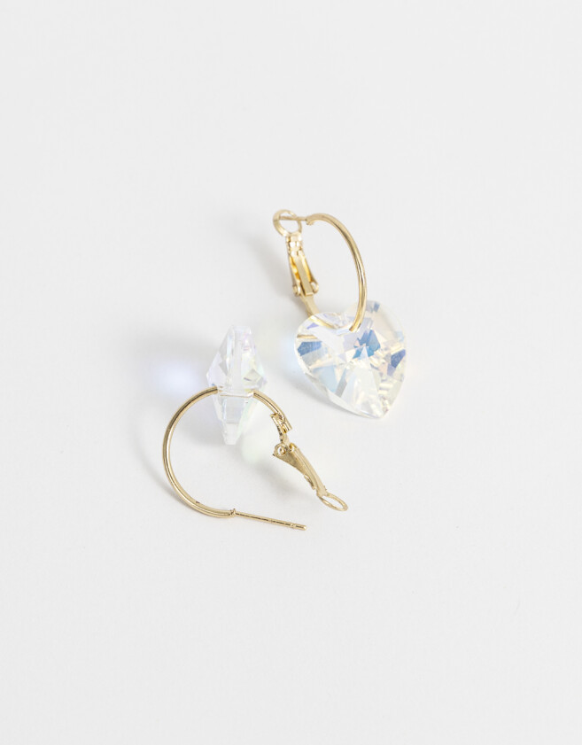 Aros Argollas Strass Corazón Argollas Con Corazón - Dorado