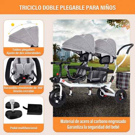 Coche Triciclo Doble Toldo Anti UV Asiento Giratorio Rod006005