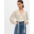 LS VNK TIE NECK TOP STONE