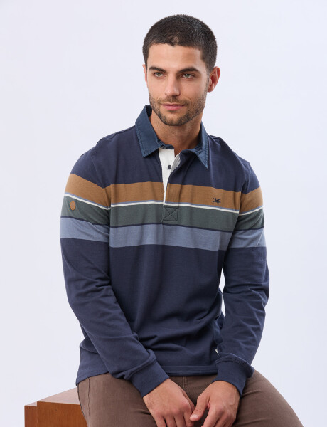 REMERA POLO RAYADA Azul