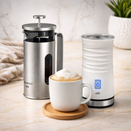 Prensa Francesa 350 ml con Espumador de Leche Electrico Prensa Francesa 350 ml con Espumador de Leche Electrico
