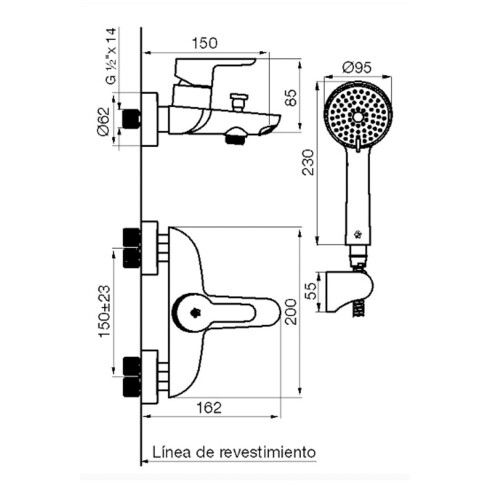 Griferia De Ducha Y Bañera Exterior Linea Puelo Fv Monocomando Cromo 000