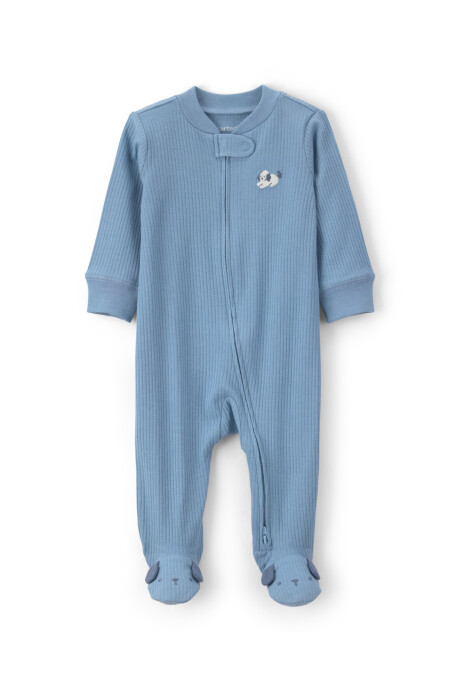 Pijama una pieza de algodón, con pie, azul, diseño perro Sin color