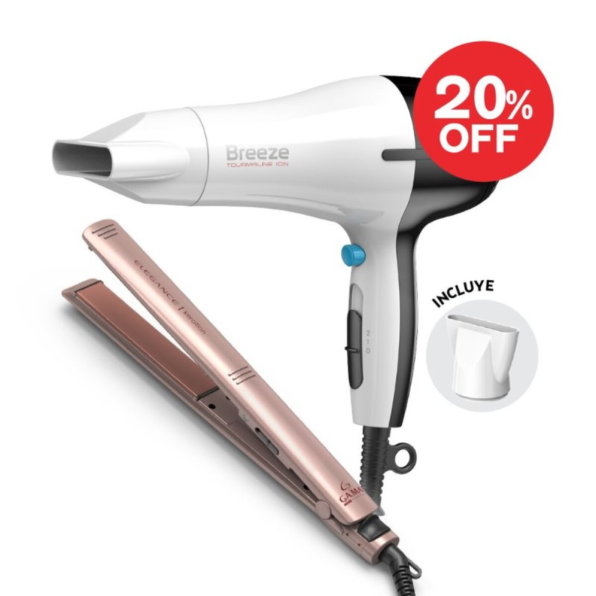 COMBO GA.MA SECADOR BREEZE + PLANCHITA ELEGANCE ST KERATION 