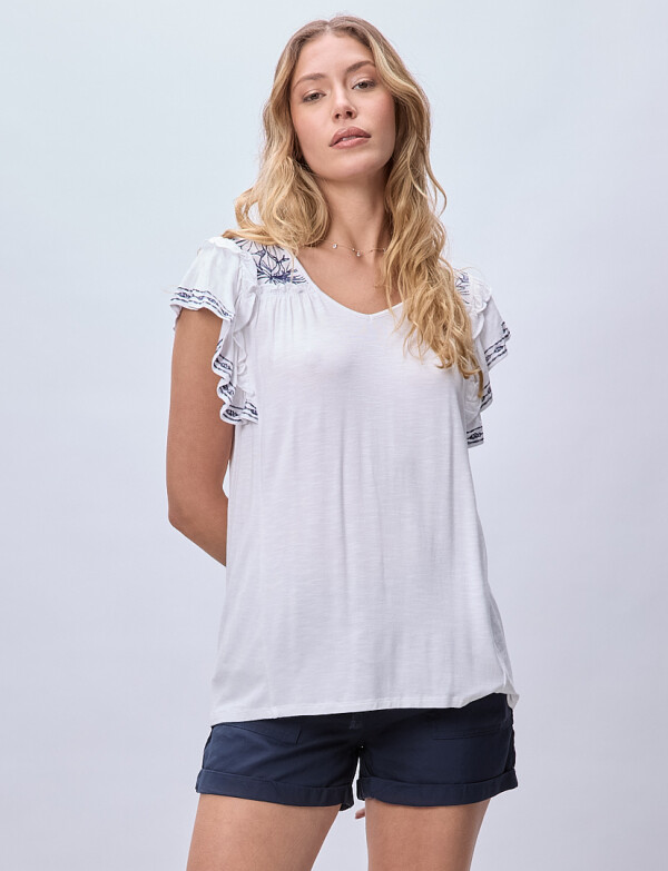 Blusa Bordada BLANCO/AZUL