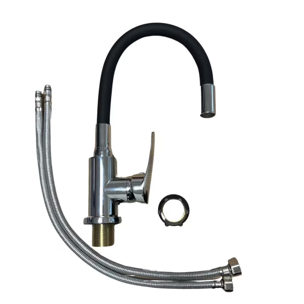 Grifería de Cocina Monocomando de mesada pico Flexible Negro Murdock Cromado Brillante Grifería De Cocina Monocomando De Mesada Pico Flexible Negro Murdock Cromado Brillante