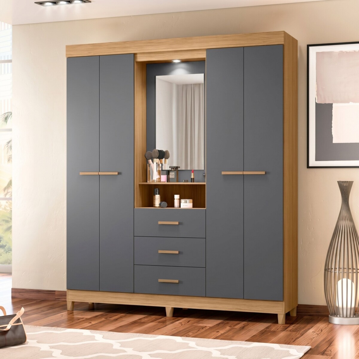 Ropero con Espejo 4 puertas y 3 cajones - Agata - Infinite 