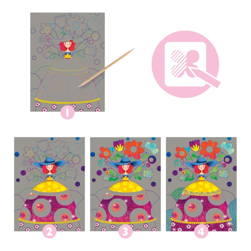 Láminas Raspar Baile Coquetas Djeco Láminas Raspar Baile Coquetas Djeco