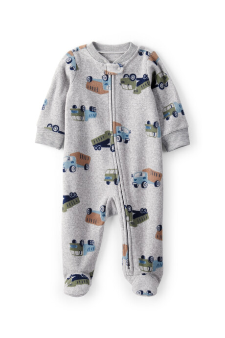 Pijama una pieza de micropolar, con pie, diseño camiones Sin color