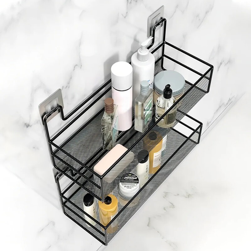 Estante Organizador Repisa De Baño Con Adhesivo De Metal Negro Estante Organizador Repisa De Baño Con Adhesivo De Metal Negro