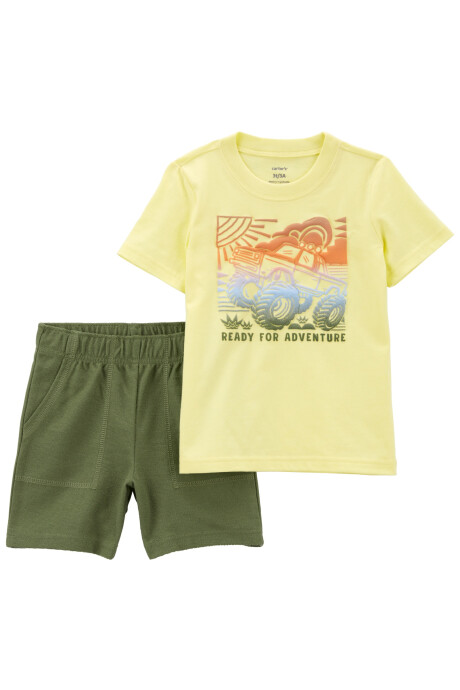 Set dos piezas de algodón, short y remera estampa Monster Truck Sin color