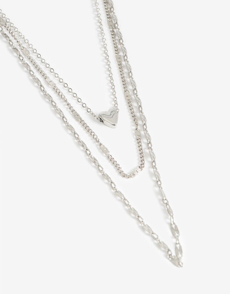 Collares Cortos Metal Collar Corto Dijes Corazones - Plateado Rodio