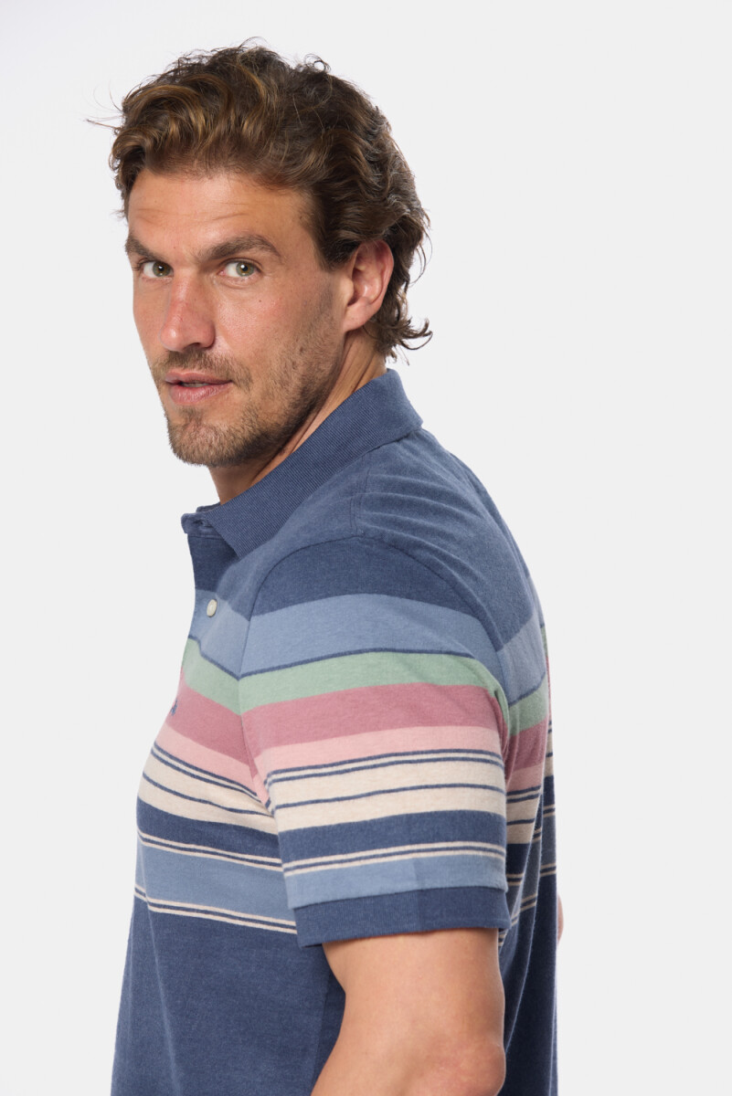 REMERA POLO RAYADA - Azul 