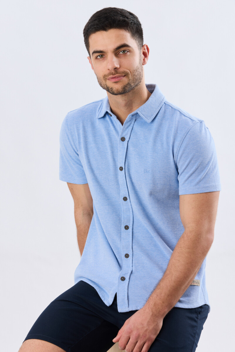 CAMISA PIQUÉ LISA - Celeste 