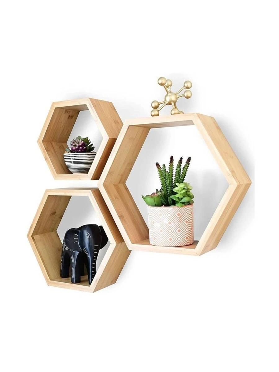 ESTANTE HEXAGONO x 3 - MADERA 