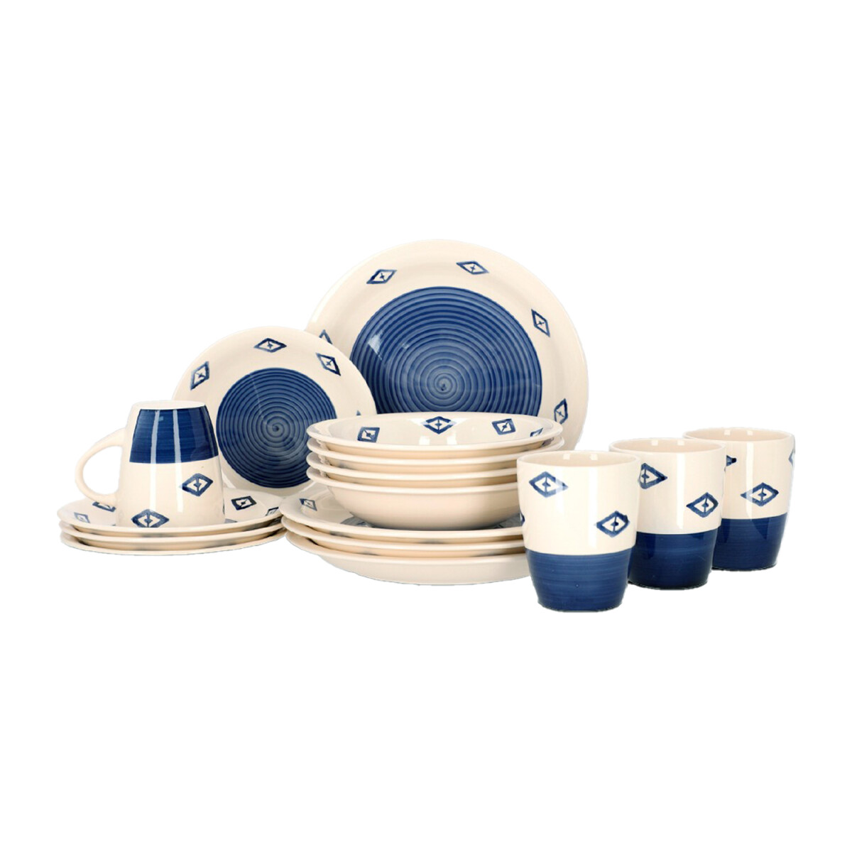 Juego Vajilla 16 Piezas Cerámica 4 Personas Diseño Moderno - Azul/blanco 