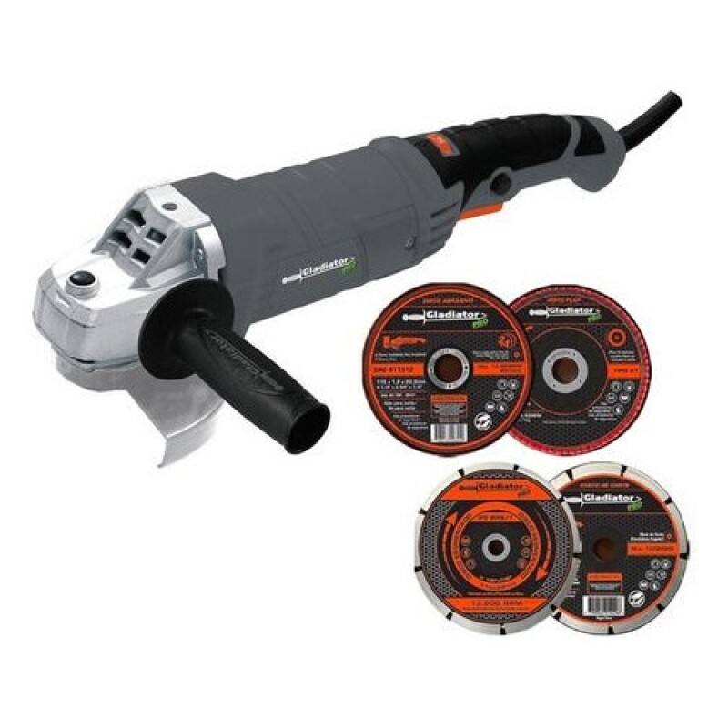 Amoladora 4 1/2" velocidad variable Gladiator PRO 1200W + 4 discos Negro