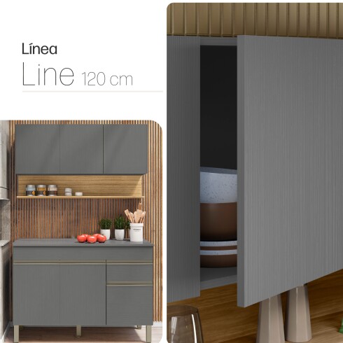 Juego de 2 Modulos De Cocina 120 cm Color Gris FREIJO Y GRIS
