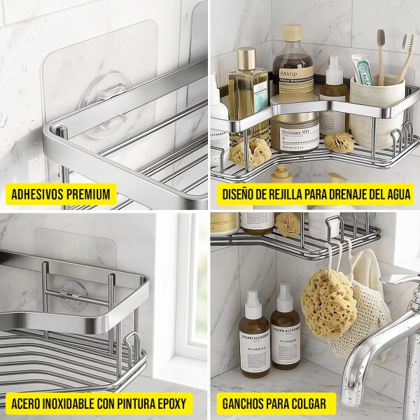 Set X2 Estantes Esquinero Organizador Baño Ducha Y Adhesivos Linea Premium Imback Color Plateado Set X2 Estantes Esquinero Organizador Baño Ducha Y Adhesivos Linea Premium Imback Color Plateado