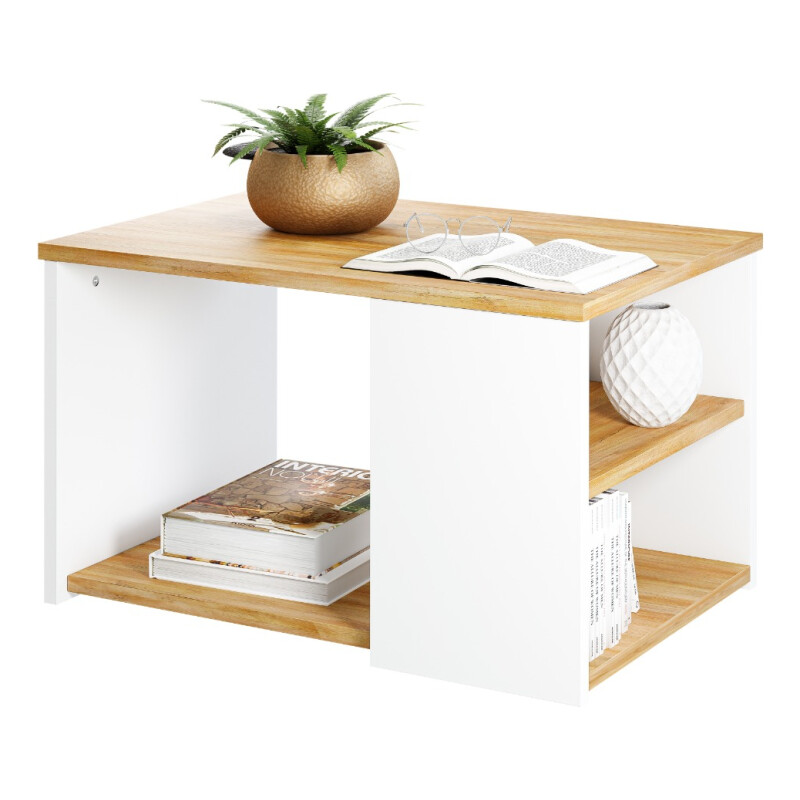 Mesa Ratona Nórdica De Living 3 Estantes Madera Combinada Blanco