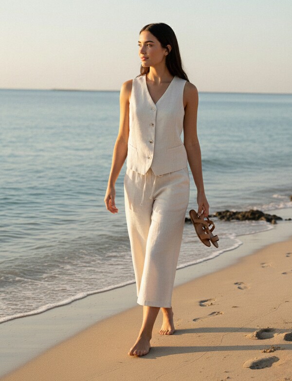 Pantalon Crop Lino BEIGE