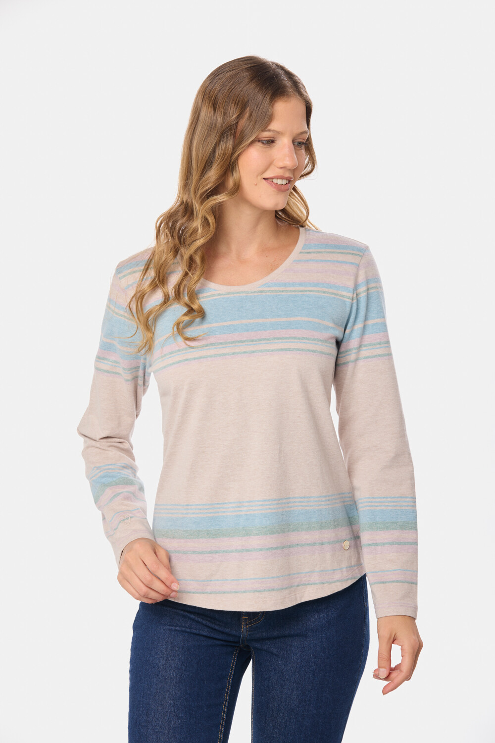 REMERA RAYADA MANGA LARGA Beige