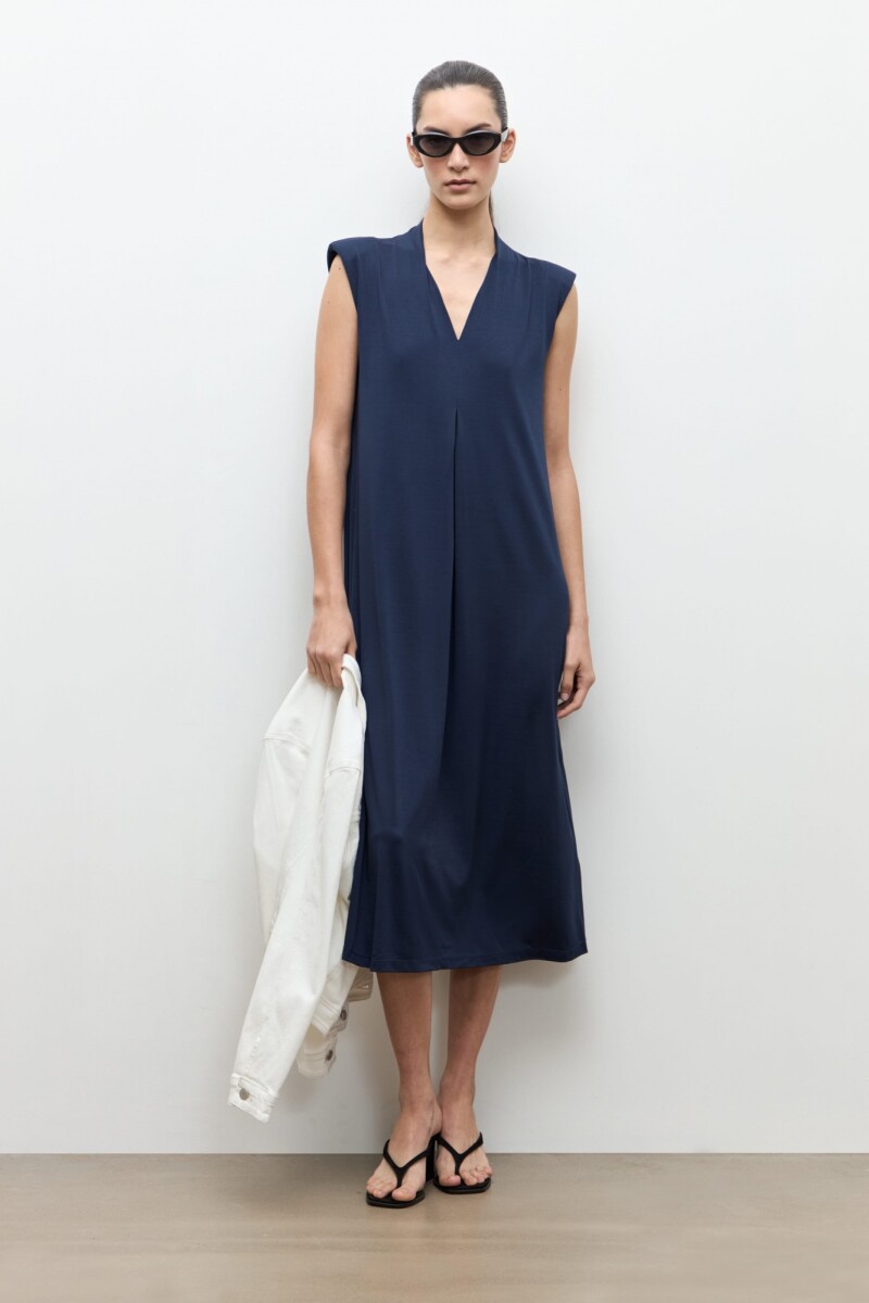 Maxi vestido con hombreras - azul marino 