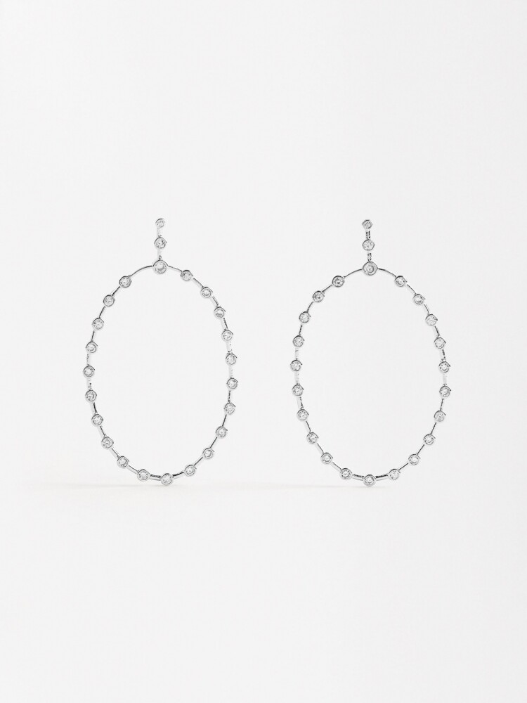 Pendientes Largos Ovalados Con Circonitas plateado