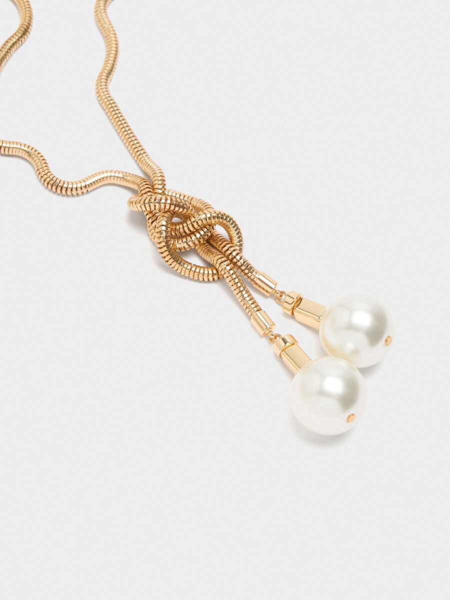 Collar Cadena De Serpiente Con Perlas blanco