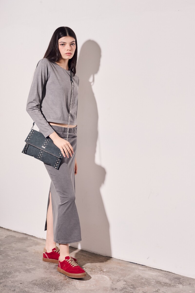 Falda Lavada Tajo Gris Oscuro