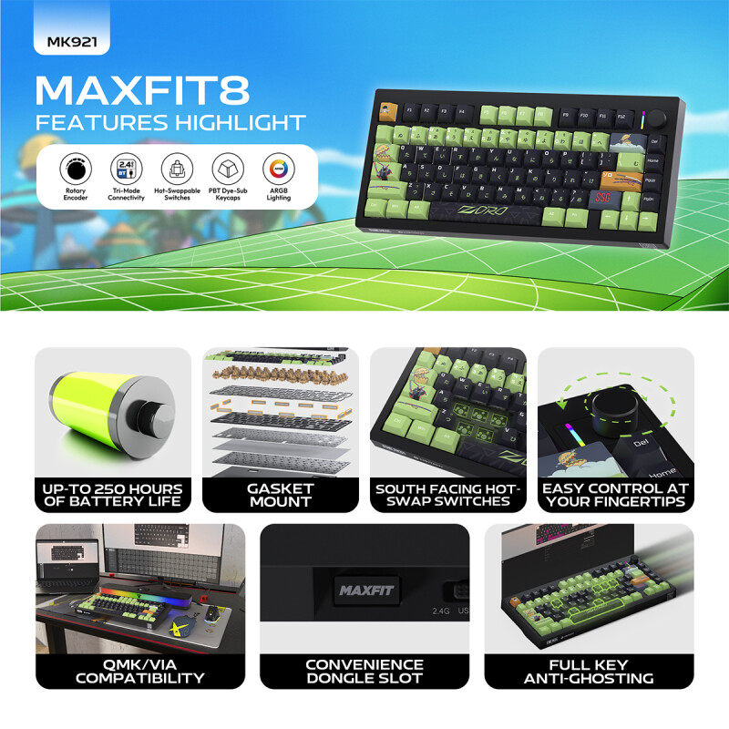 Teclado Gamer Fantech MK921 Zoro One Piece Switch Brown Teclado Gamer Fantech MK921 Zoro One Piece Switch Brown