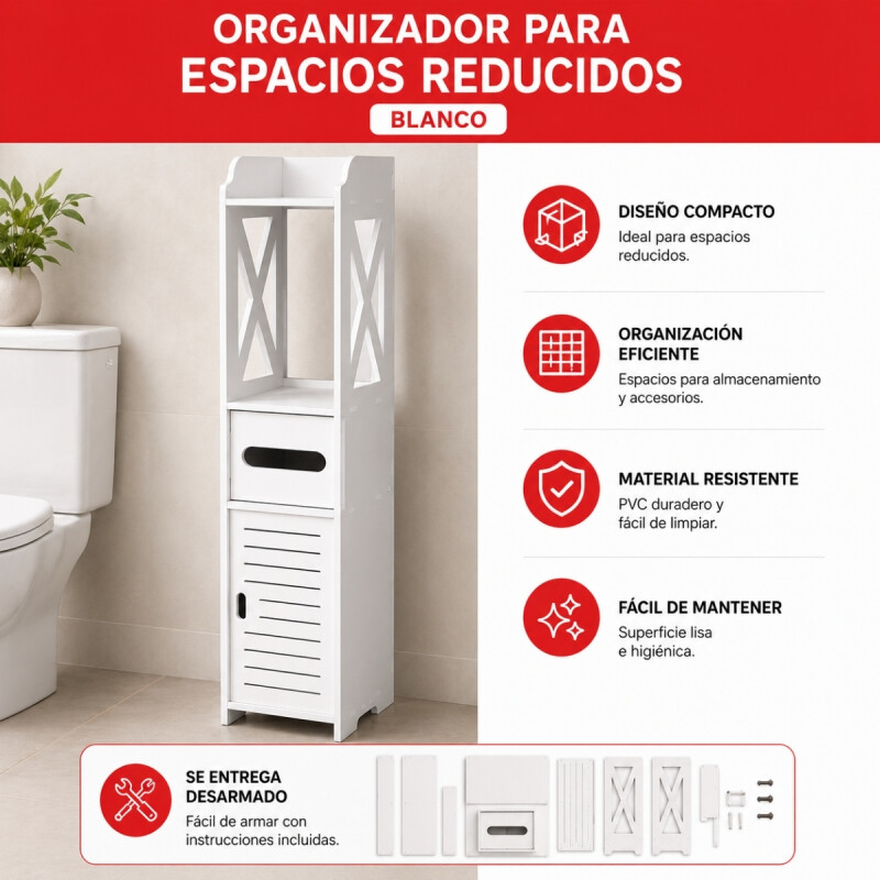 Organizador para espacios reducidos 80 x 18 x 20 cm BLANCO