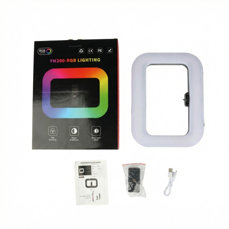 Aro de Luz Rectangular LED RGB para celular YM200 Aro de Luz Rectangular LED RGB para celular YM200
