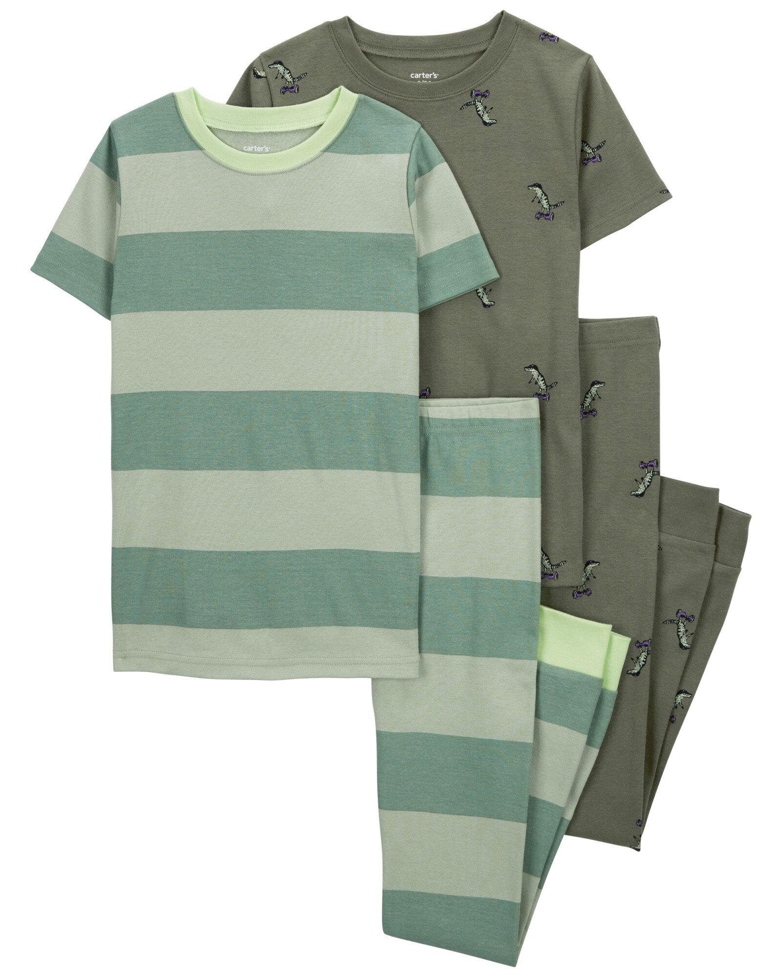 Pijama cuatro piezas de algodón, dos pantalones y dos remeras, diseño cocodrilos. Talles 6-10 Sin color