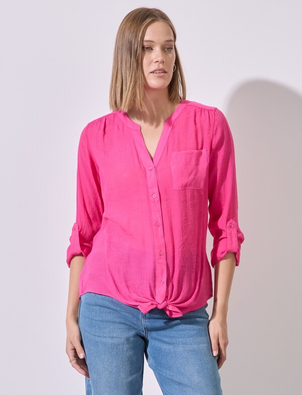 Blusa Botones Nudo FUCSIA