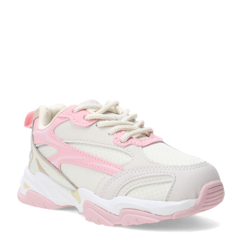Championes de Niños Croco Kids GRIPO acordonado Beige - Rosado